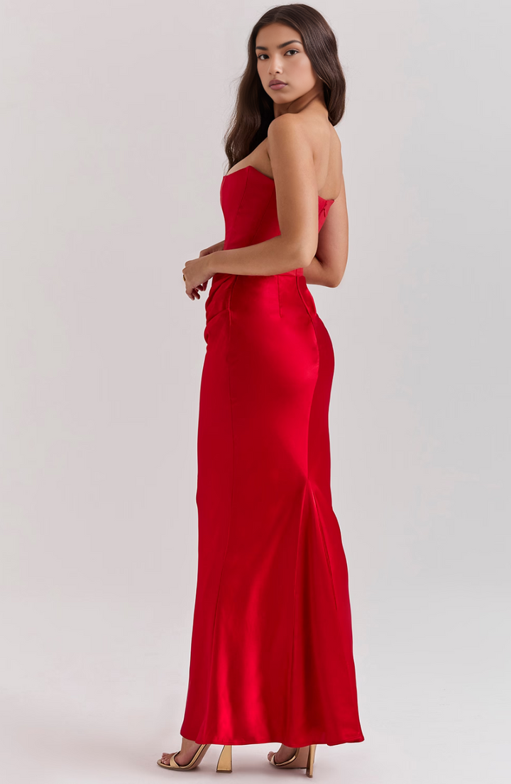 Hera - Elegante Vestido de Fiesta Retro Sin Tirantes de Color Sólido
