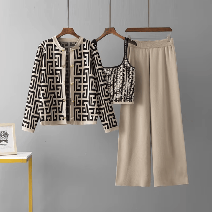 Avery™ - Traje de Tres Piezas con Cuello Redondo y Estilo Retro de Laberinto a Cuadros