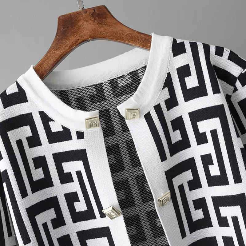 Avery™ - Traje de Tres Piezas con Cuello Redondo y Estilo Retro de Laberinto a Cuadros