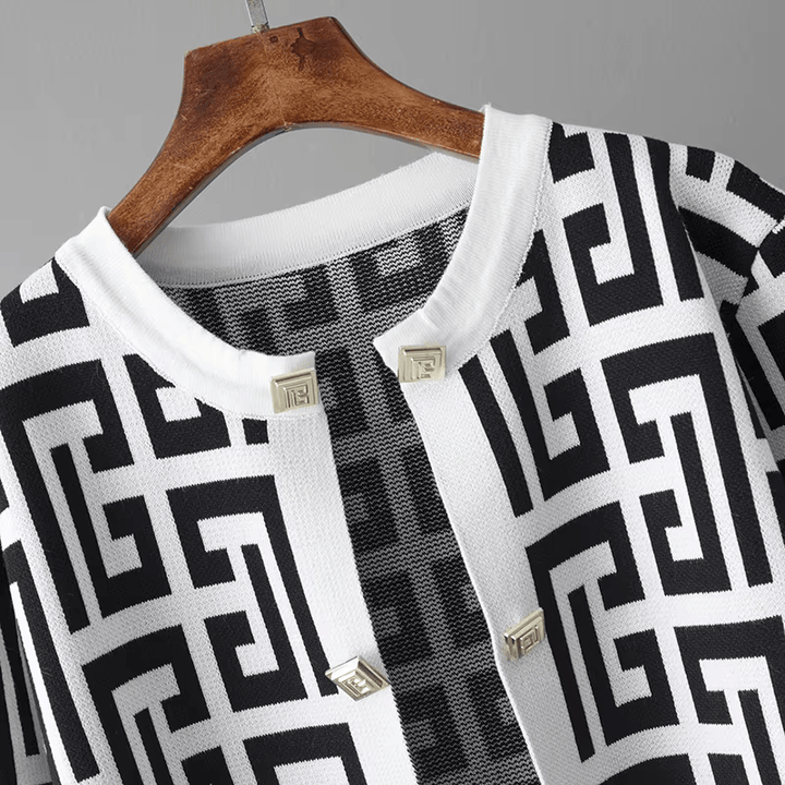 Avery™ - Traje de Tres Piezas con Cuello Redondo y Estilo Retro de Laberinto a Cuadros