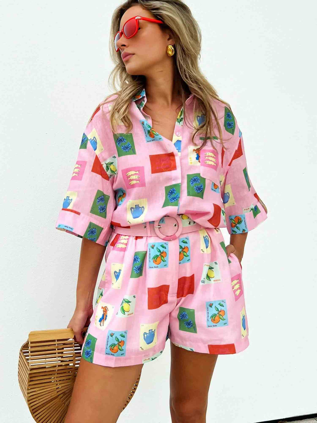 SAMIRA - CONJUNTO DE ESTAMPADO ARTÍSTICO MODERNO EN ROSA