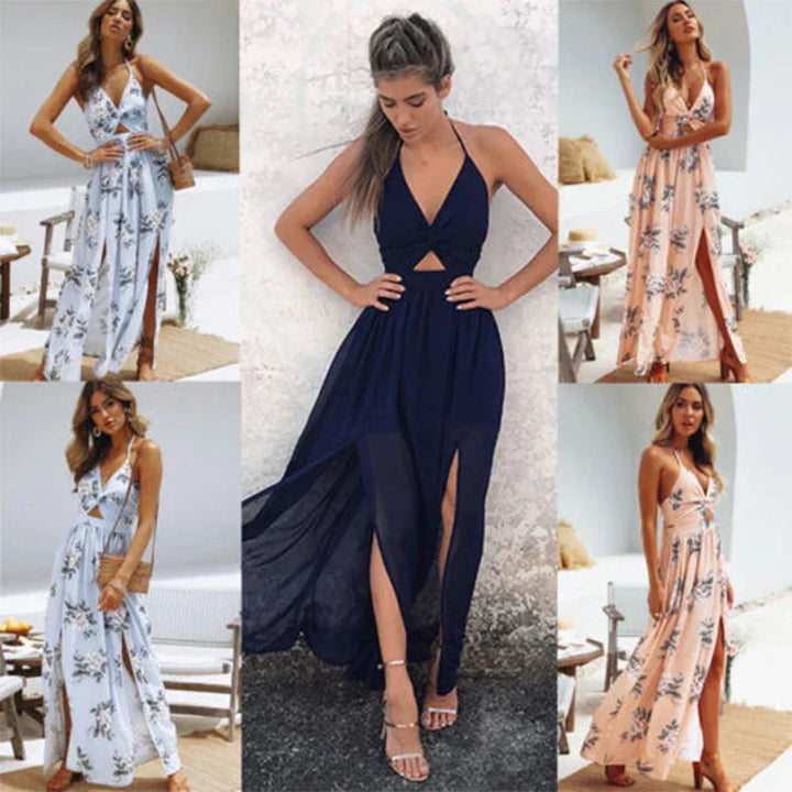 SIERRALYN - VESTIDO MAXI HALTER DE FLORES SILVESTRES