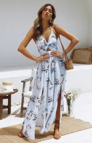 SIERRALYN - VESTIDO MAXI HALTER DE FLORES SILVESTRES