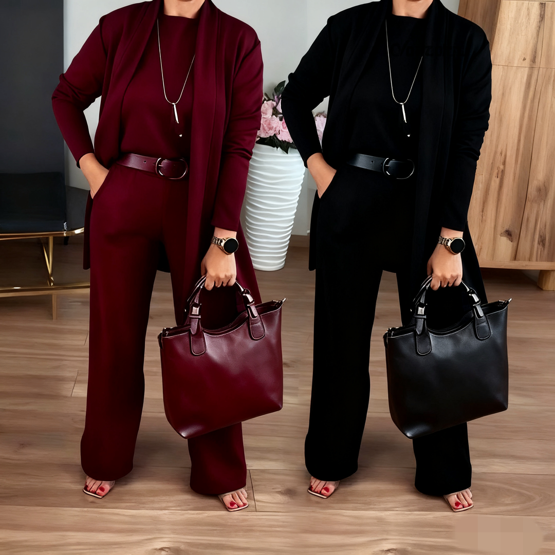 NATALIE - CONJUNTO CLÁSICO DE 3 PIEZAS CON CARDIGAN, TOP Y PANTALONES