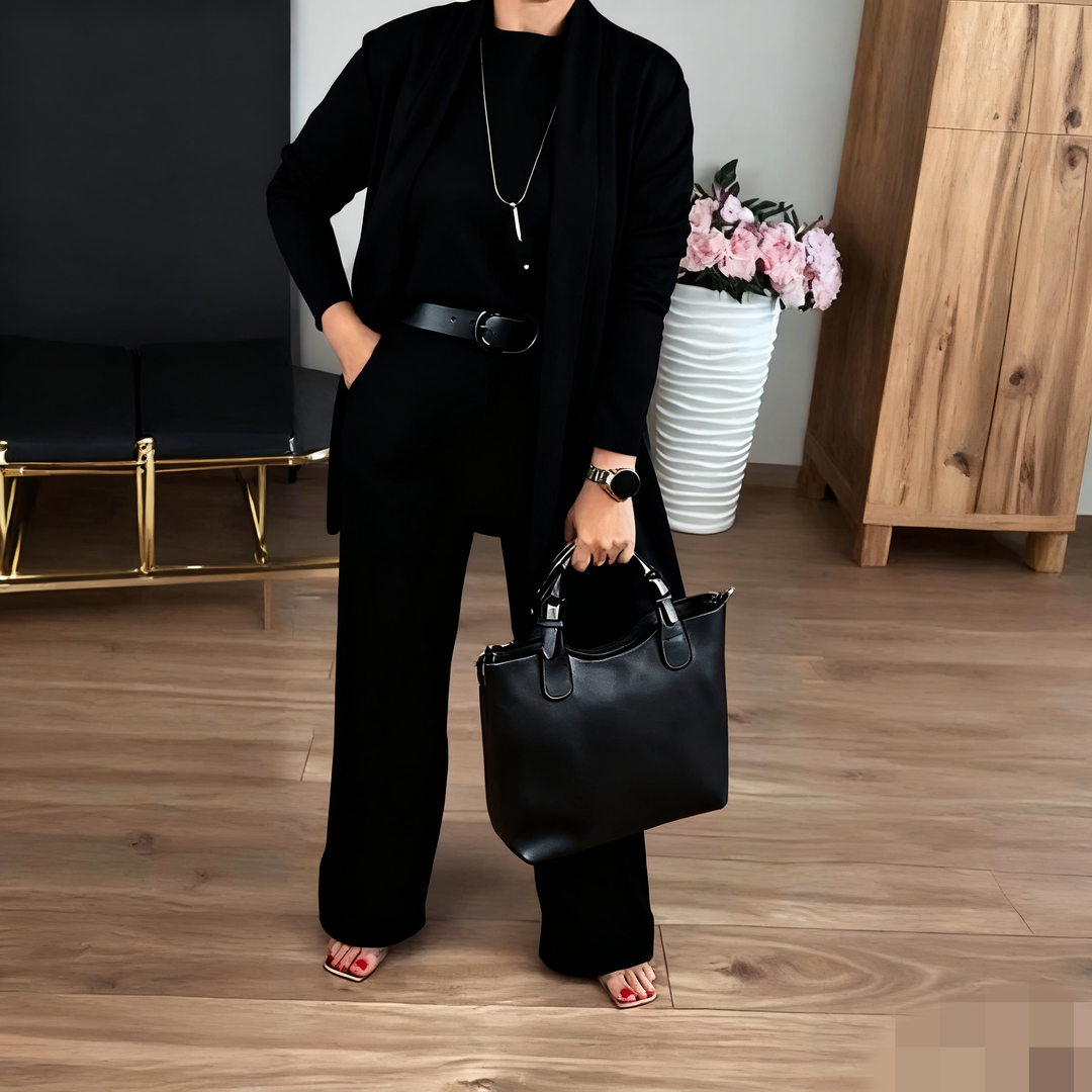 NATALIE - CONJUNTO CLÁSICO DE 3 PIEZAS CON CARDIGAN, TOP Y PANTALONES