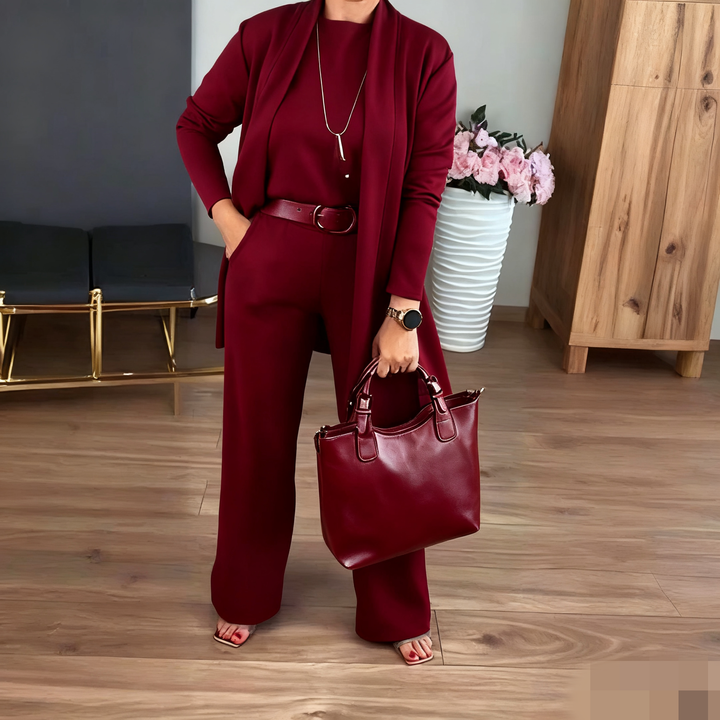 NATALIE - CONJUNTO CLÁSICO DE 3 PIEZAS CON CARDIGAN, TOP Y PANTALONES