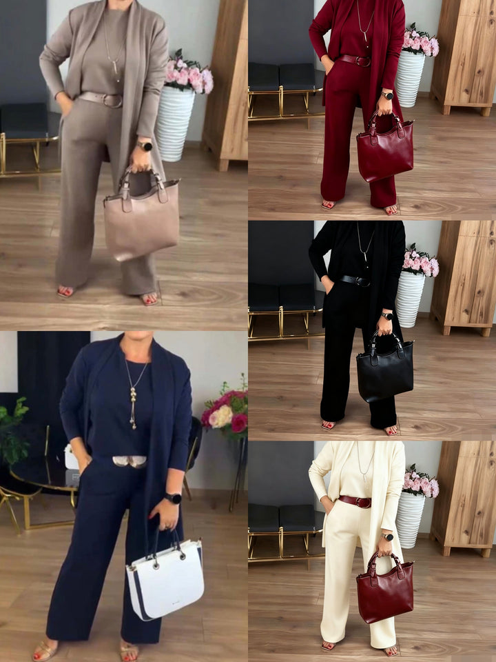 NATALIE - CONJUNTO CLÁSICO DE 3 PIEZAS CON CARDIGAN, TOP Y PANTALONES