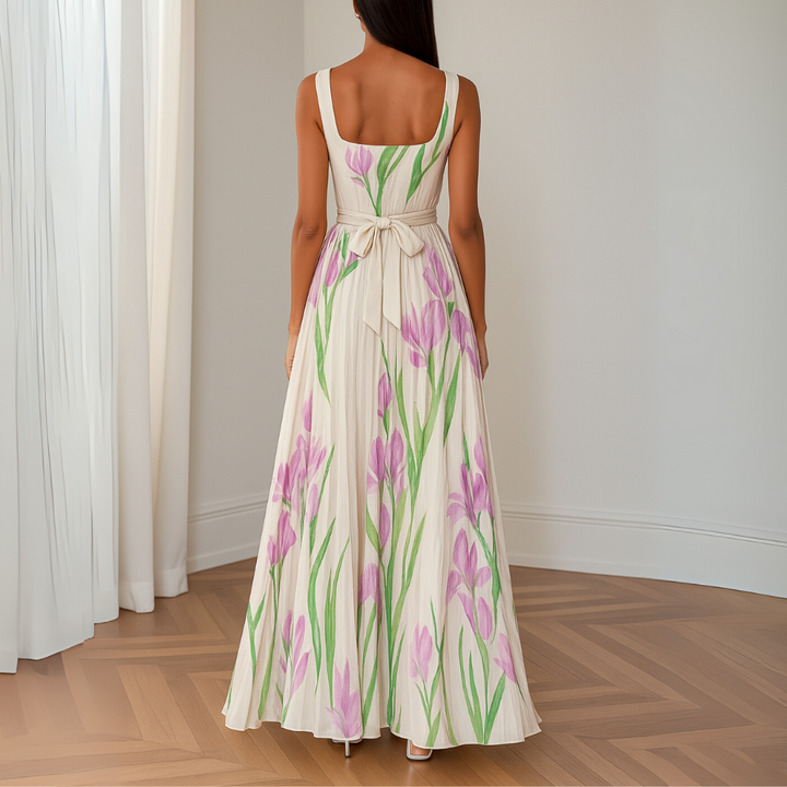 ZINNIAS - VESTIDO MAXI PLISADO CON FLORES ELEGANTE