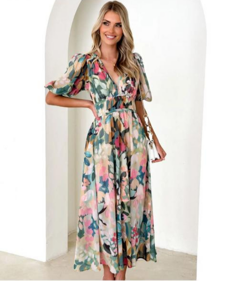JASHMINE - VESTIDO FLORAL DE LARGO MEDIO