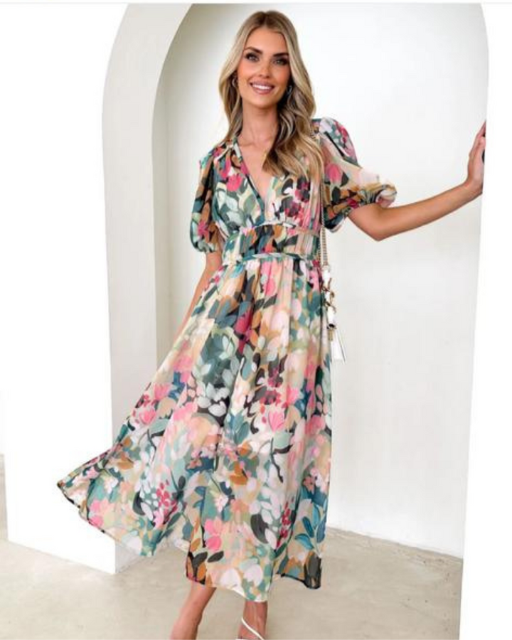 JASHMINE - VESTIDO FLORAL DE LARGO MEDIO