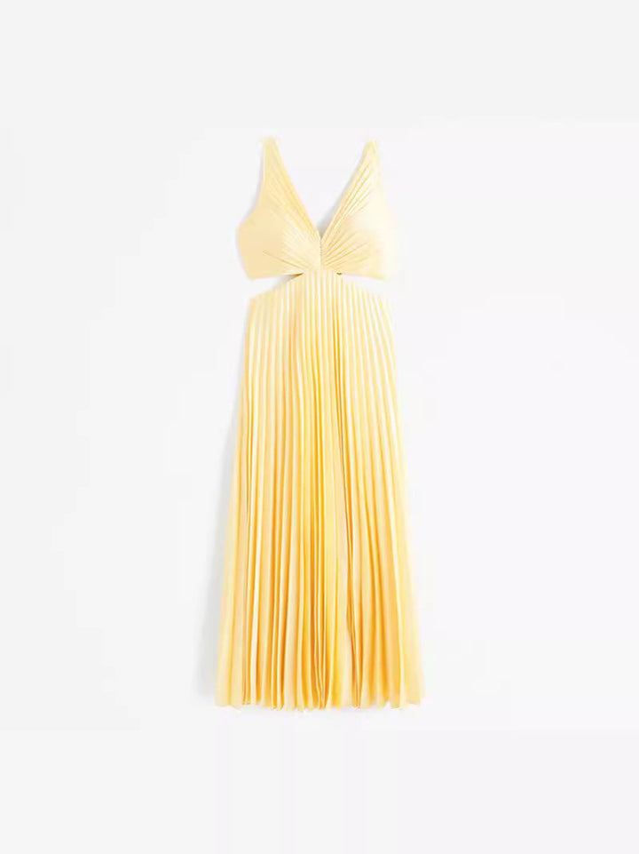Sarai - Vestido Maxi de Color Sólido con Escote en V a la Moda