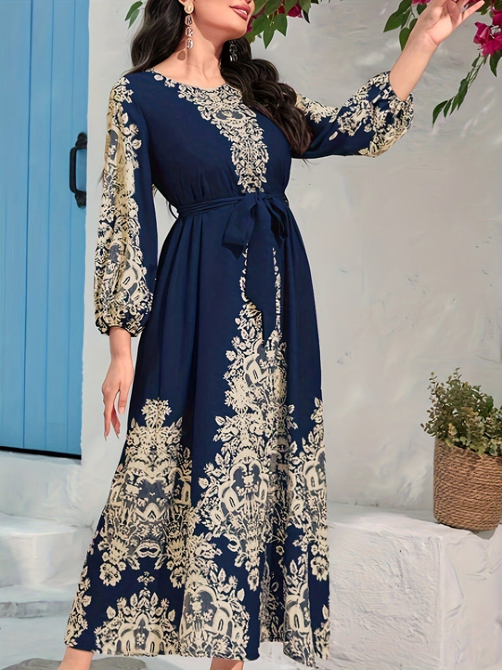TATIANA - VESTIDO MAXI FLORAL AZUL MARINO CON ESCOTE EN V