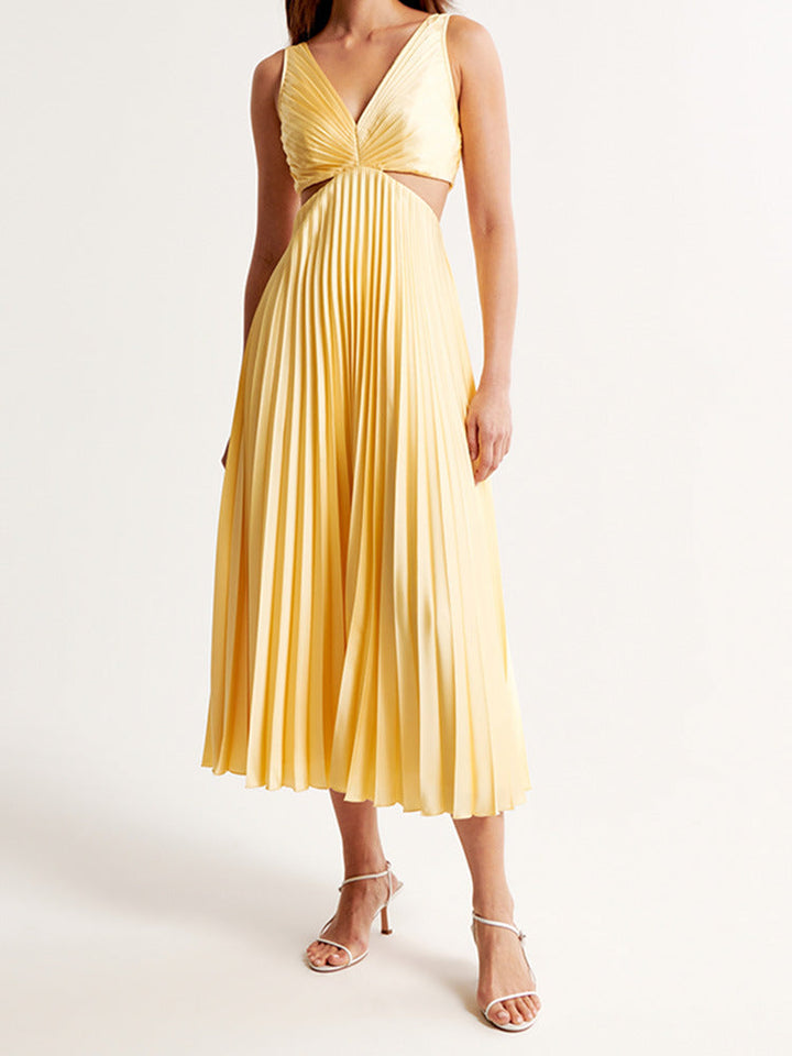 Sarai - Vestido Maxi de Color Sólido con Escote en V a la Moda