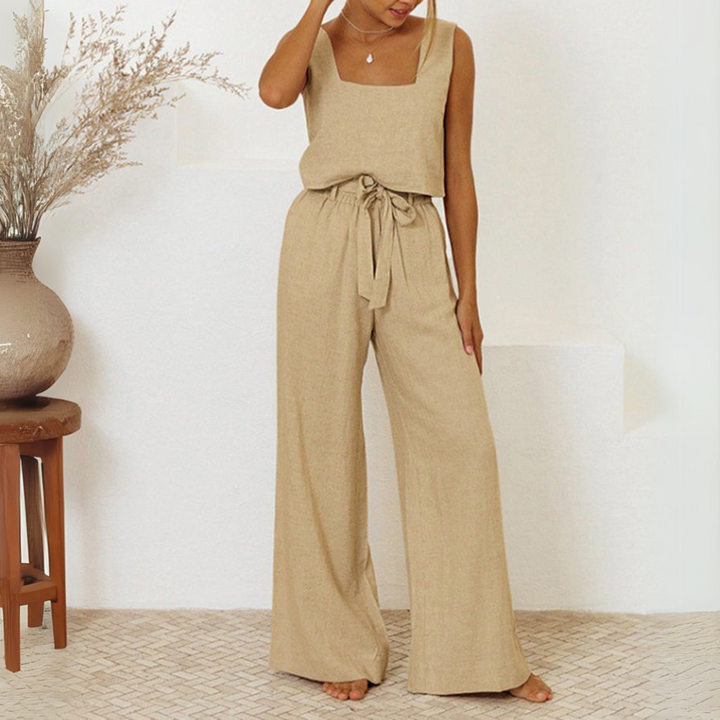 Evelyne | Conjunto de Top Minimalista de Lujo y Pantalones de Pierna Ancha