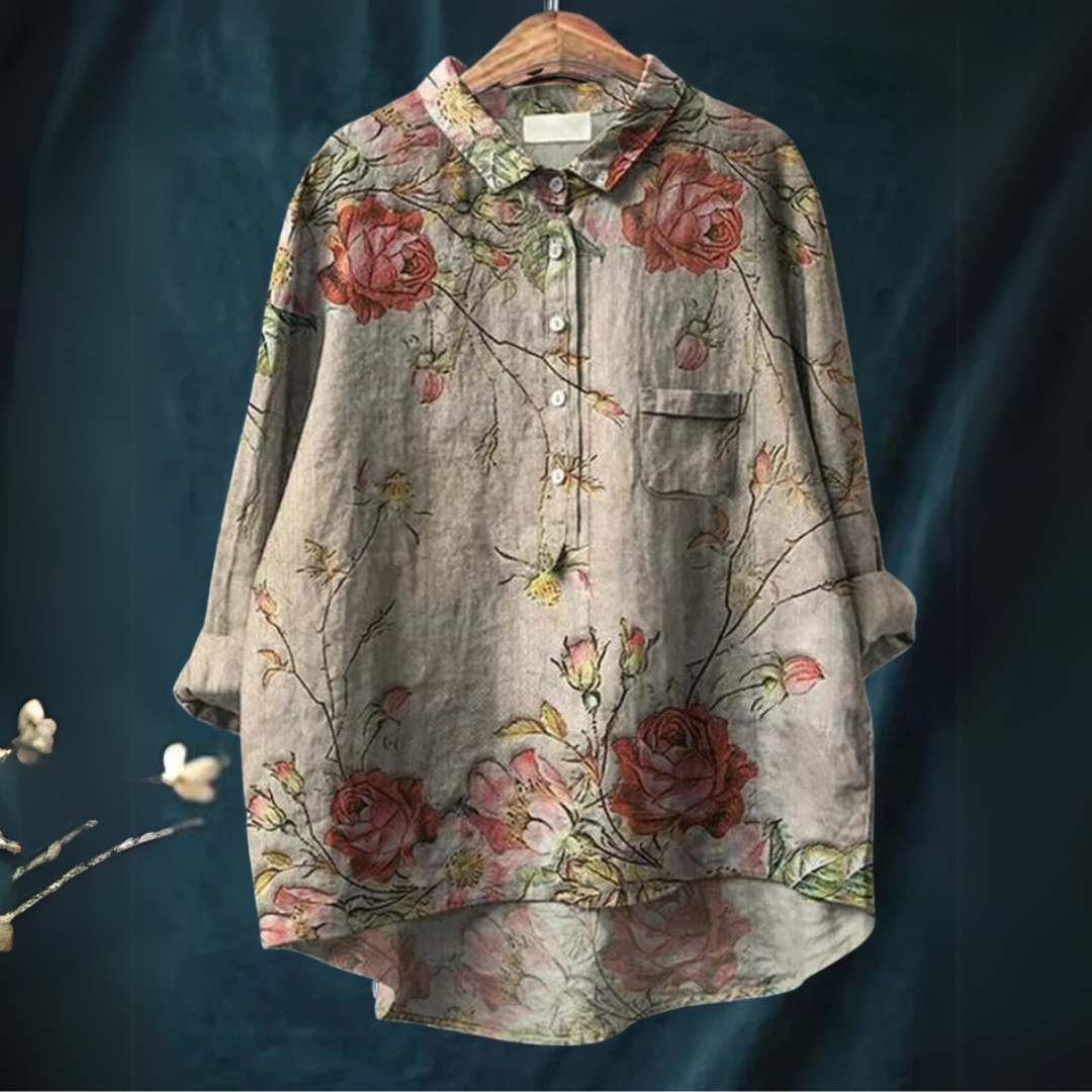 Kasey | Camisa con Estampado Floral Retro Vintage