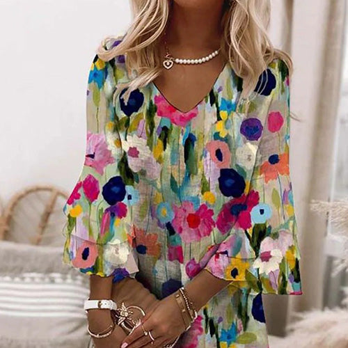 Vestido Mini con Escote en V y Estampado Floral Romántico