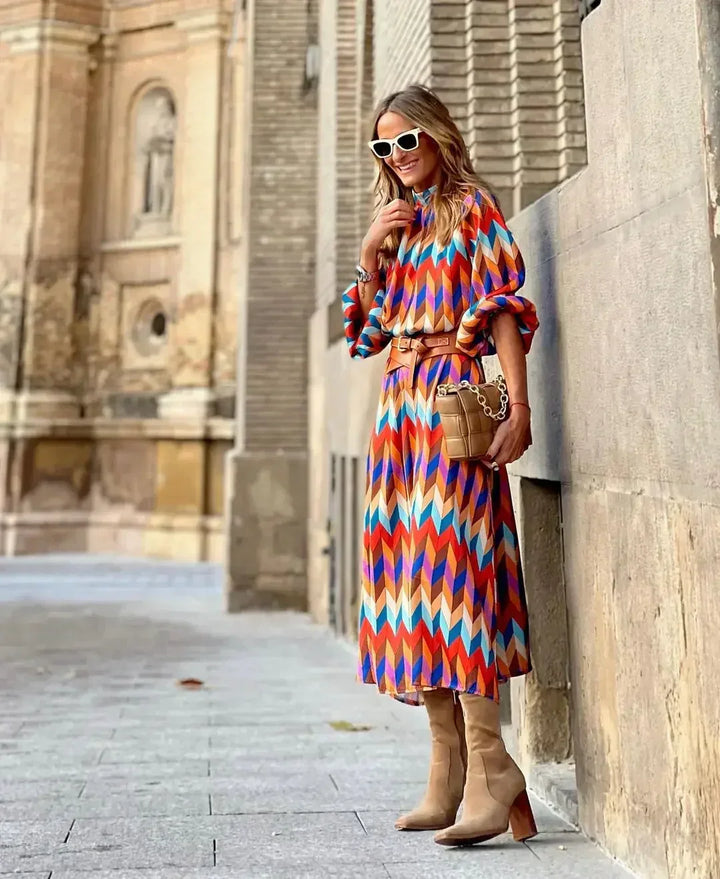 Marisol - Vestido Geométrico Vibrante
