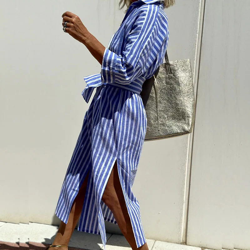 GRACE - Vestido Camisa a Rayas Elegante