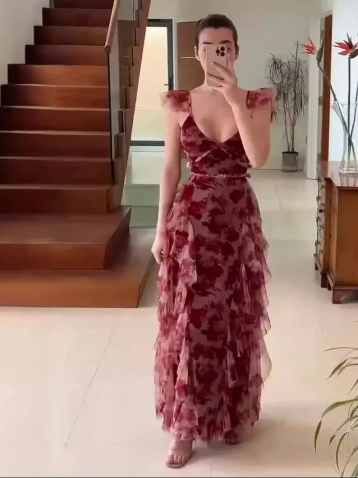 MONIQUE - VESTIDO CON DETALLE FLORAL Y VOLANTES
