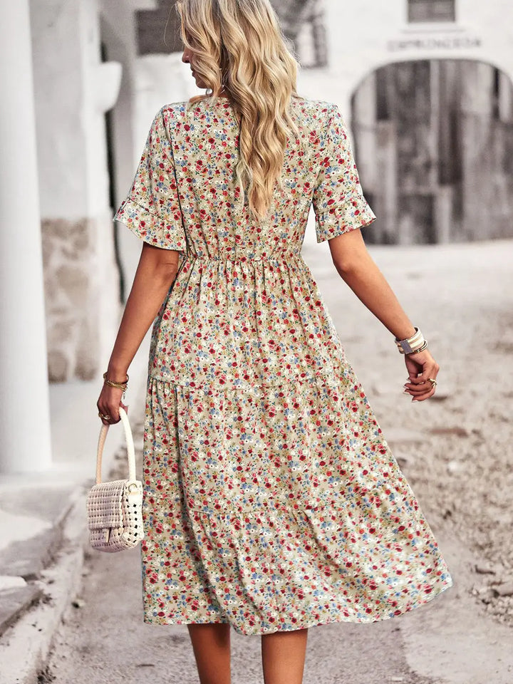 PAULA - VESTIDO FLORAL ELEGANTE CON ESCOTE EN V