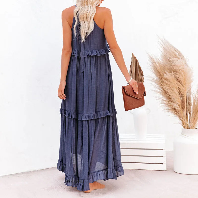 Emilia - Vestido Maxi Halter con Volantes