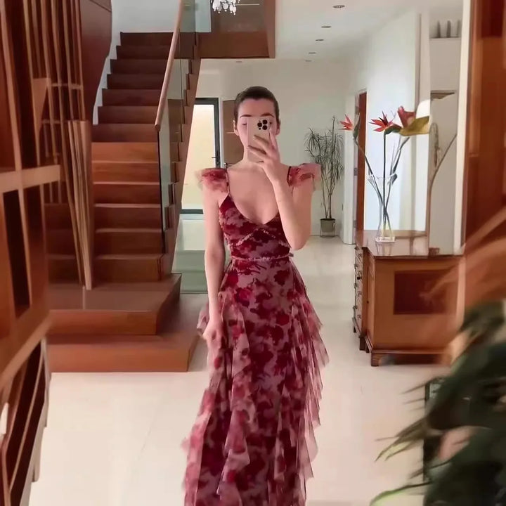 MONIQUE - VESTIDO CON DETALLE FLORAL Y VOLANTES
