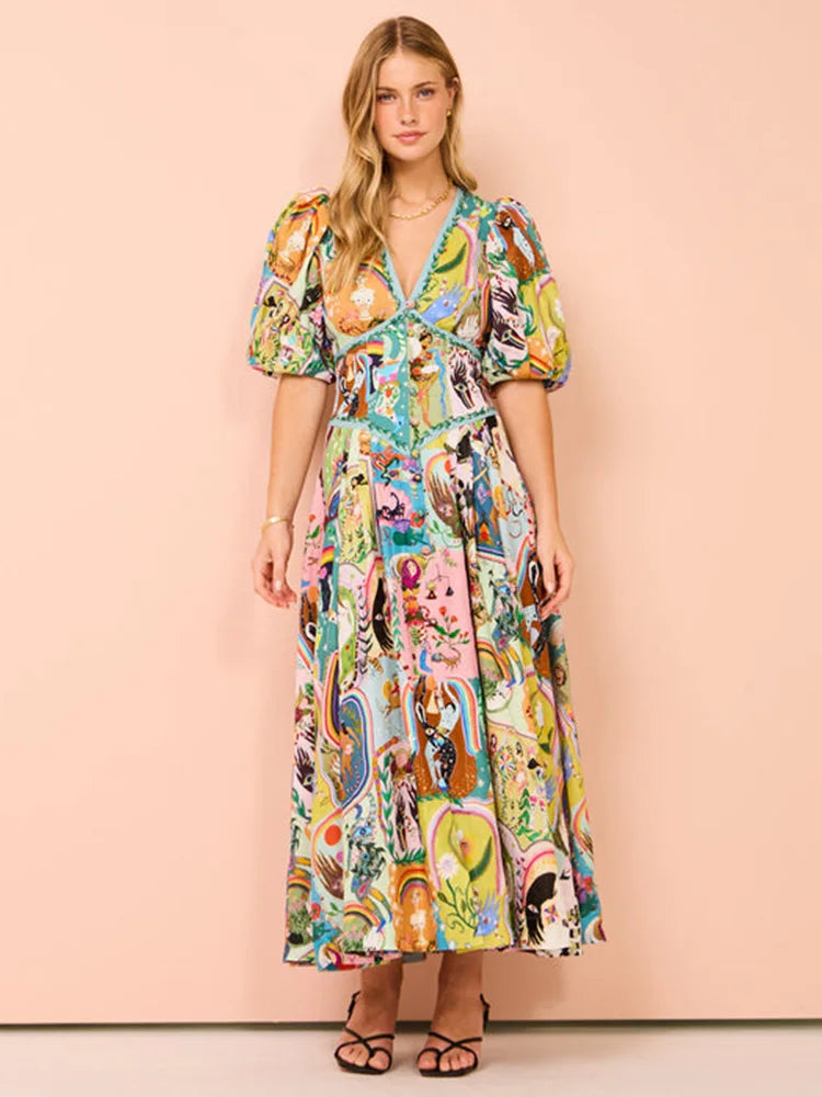 GAELLE - VESTIDO LARGO ELEGANTE CON ESCOTE EN V