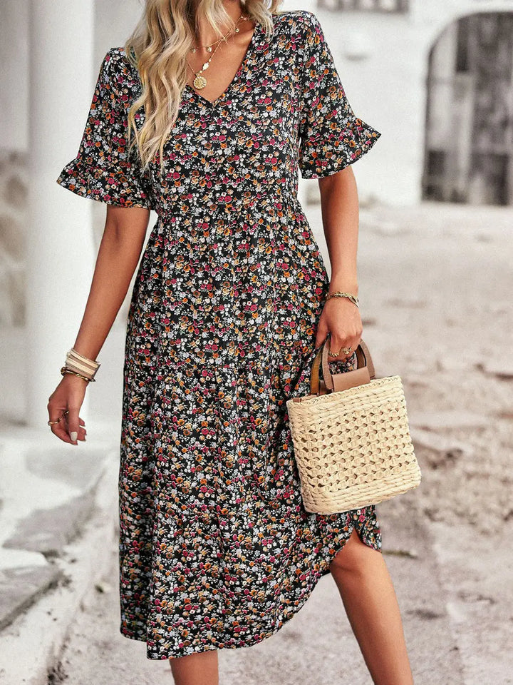 PAULA - VESTIDO FLORAL ELEGANTE CON ESCOTE EN V