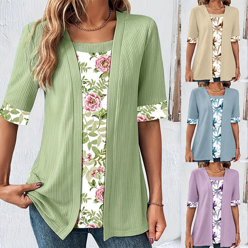 ESTHER – BLUSA RELAJADA FLORAL DE DOBLE CAPA