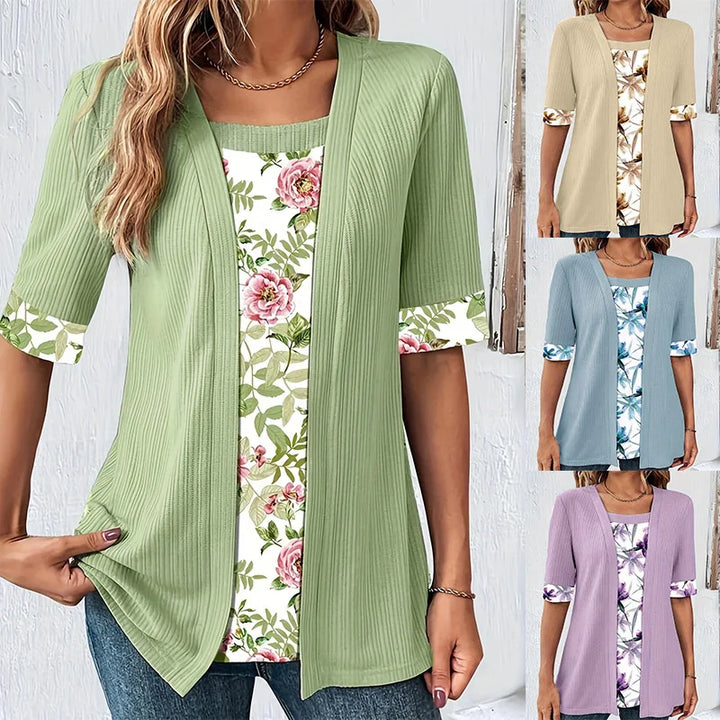 ESTHER – BLUSA RELAJADA FLORAL DE DOBLE CAPA