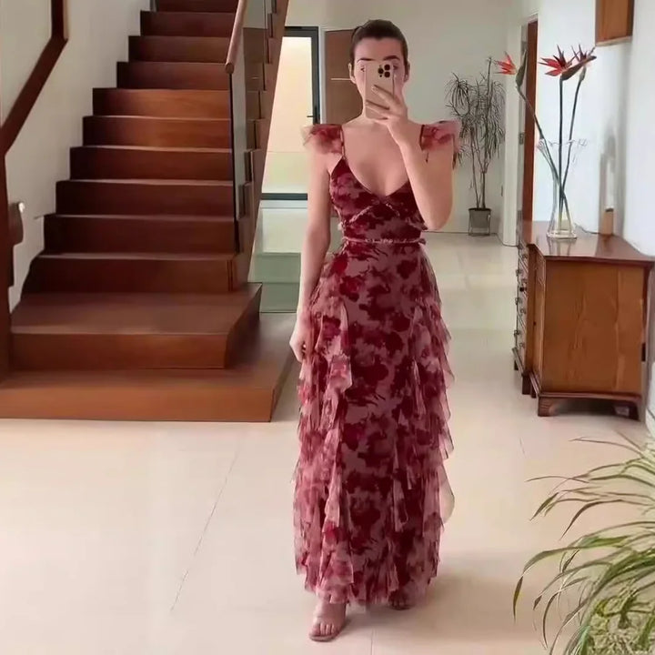 MONIQUE - VESTIDO CON DETALLE FLORAL Y VOLANTES