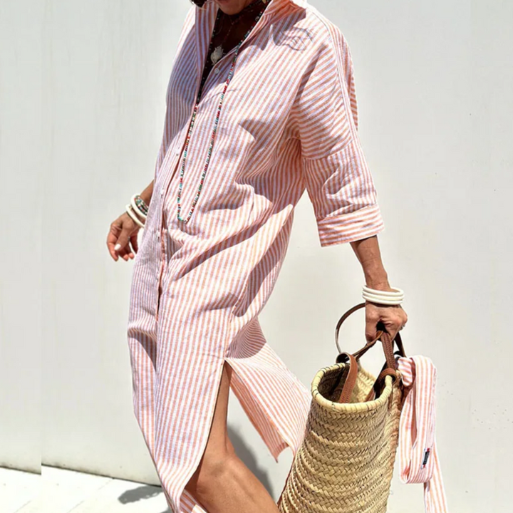 GRACE - Vestido Camisa a Rayas Elegante