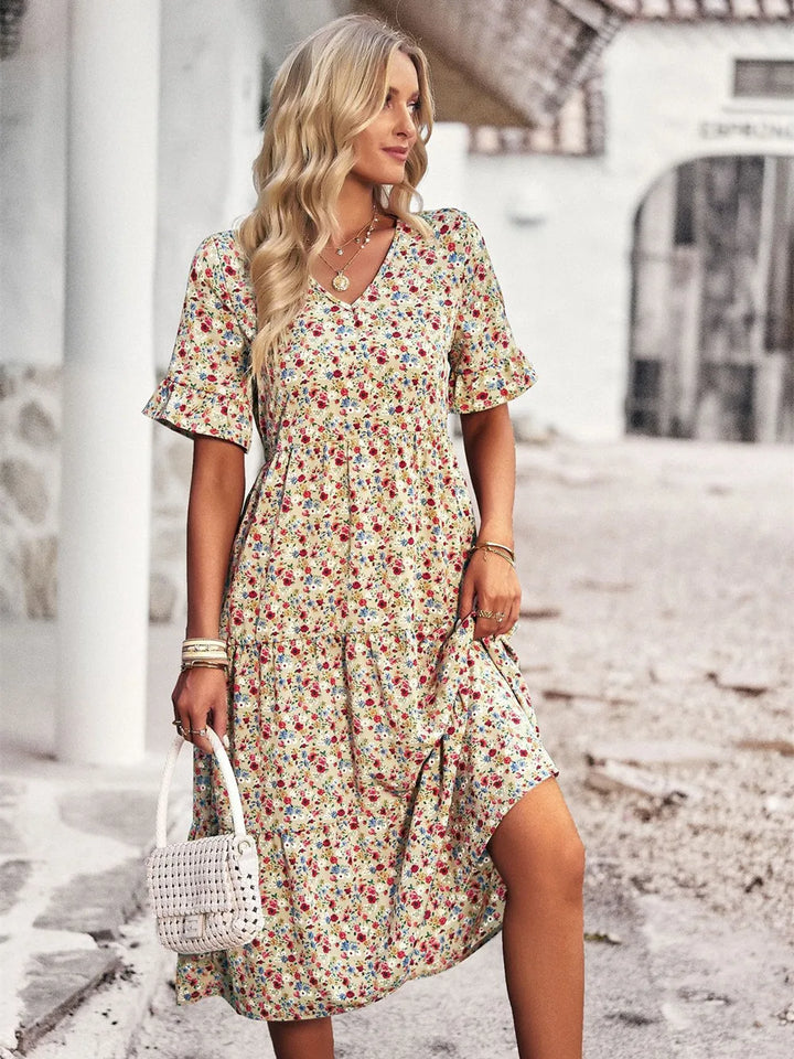 PAULA - VESTIDO FLORAL ELEGANTE CON ESCOTE EN V