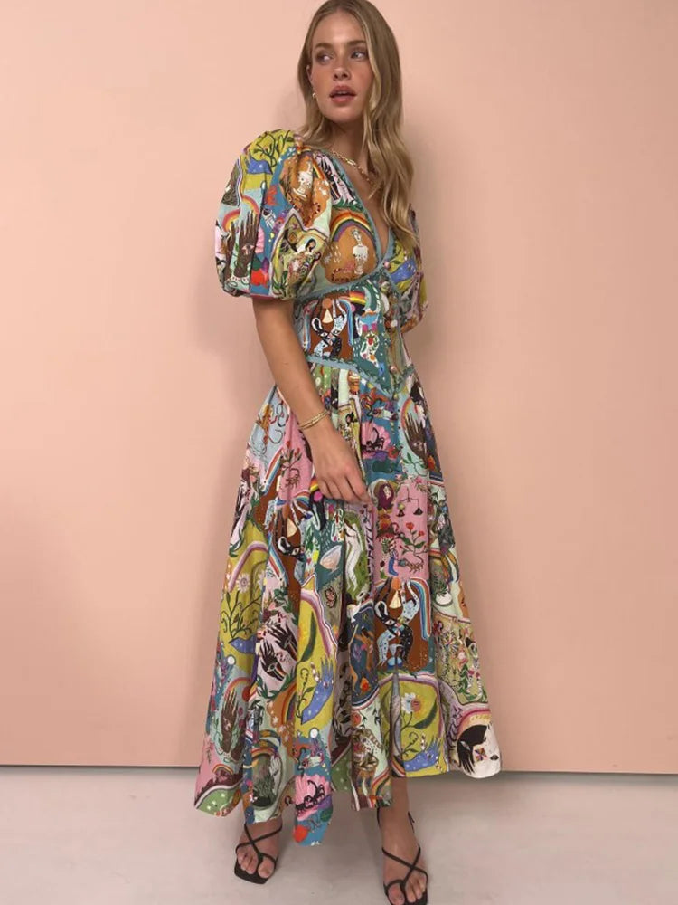 GAELLE - VESTIDO LARGO ELEGANTE CON ESCOTE EN V