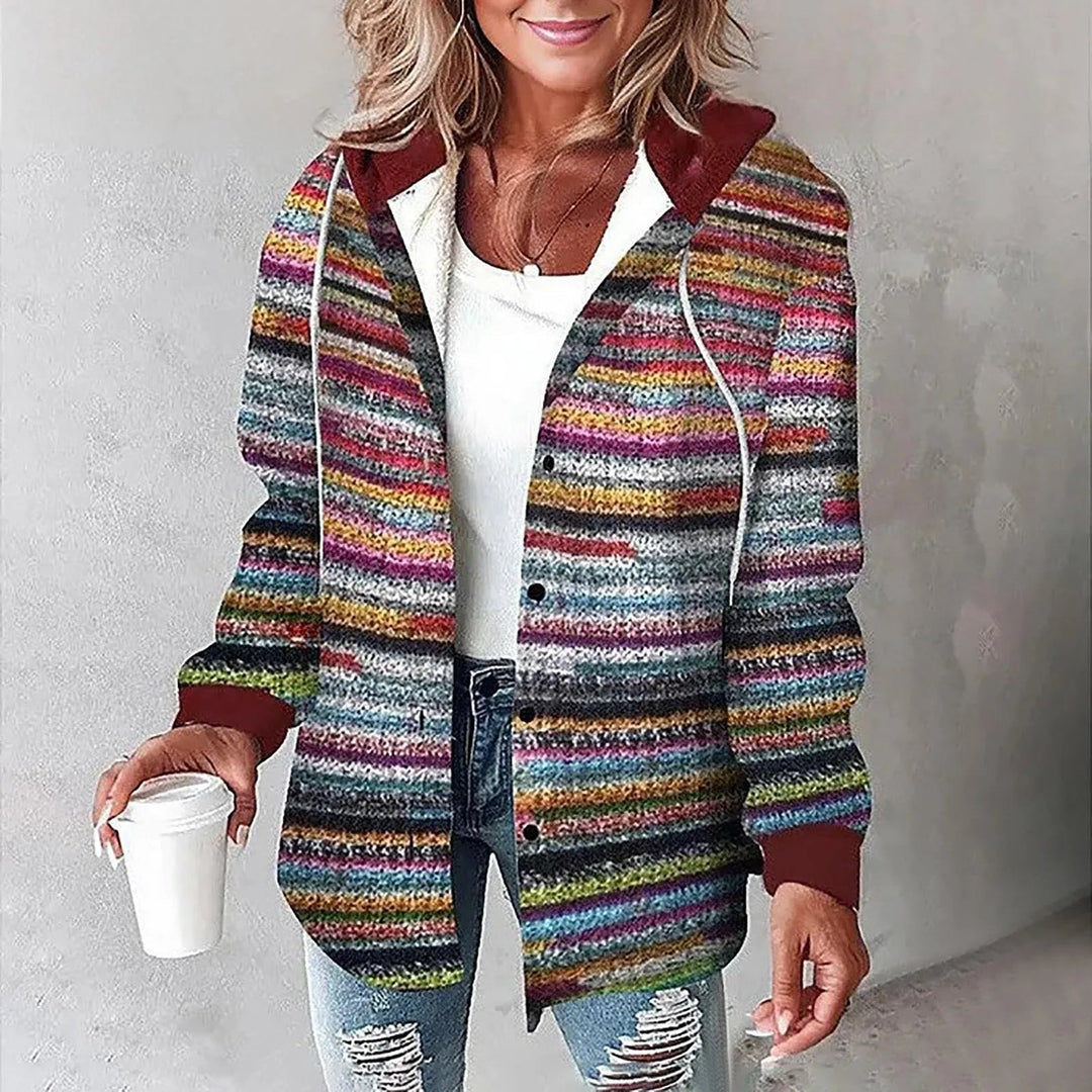 PAIGE™ | Chaqueta con Capucha de Cuadros Chic de Manga Larga y Botones