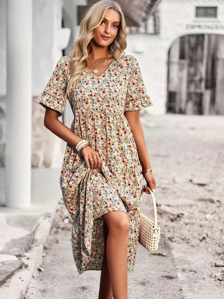 PAULA - VESTIDO FLORAL ELEGANTE CON ESCOTE EN V