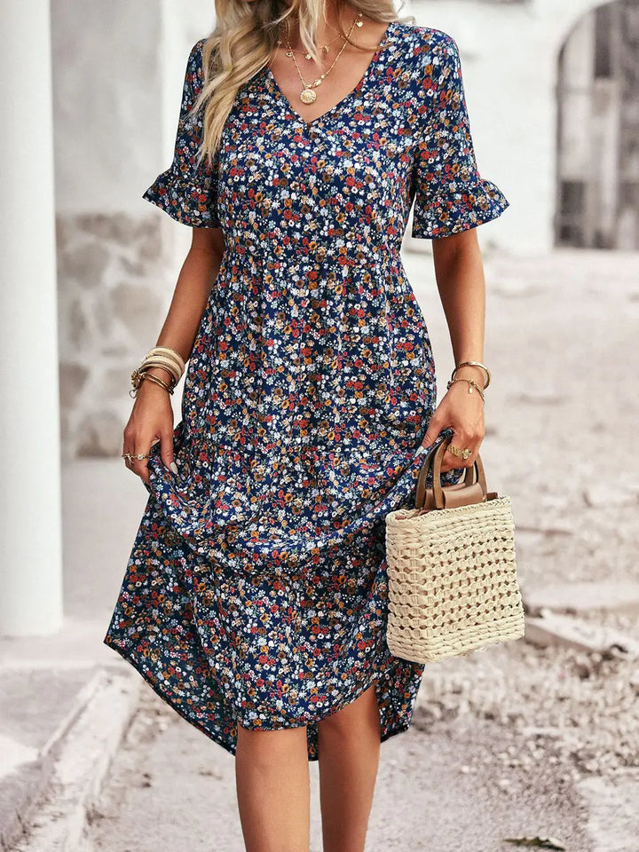 PAULA - VESTIDO FLORAL ELEGANTE CON ESCOTE EN V