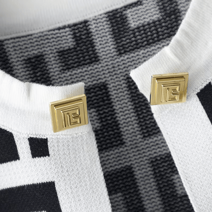 Avery™ - Traje de Tres Piezas con Cuello Redondo y Estilo Retro de Laberinto a Cuadros