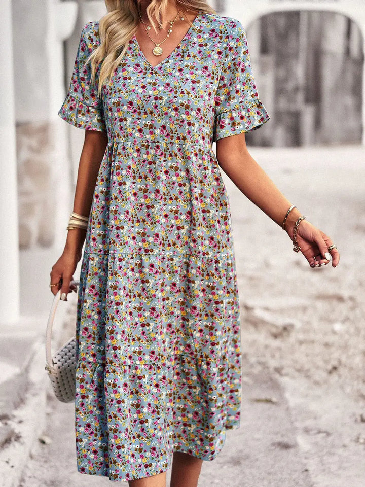 PAULA - VESTIDO FLORAL ELEGANTE CON ESCOTE EN V