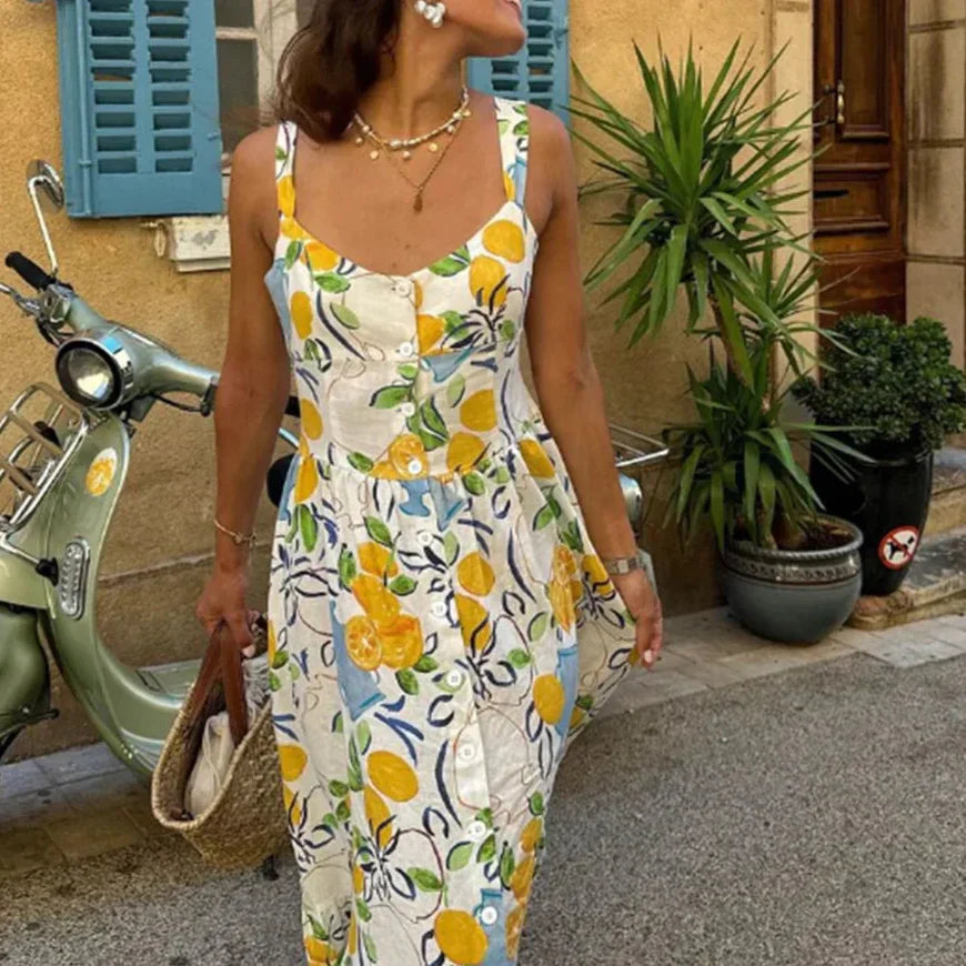 MARCELLE - VESTIDO MIDI ESTAMPADO DE LIMÓN