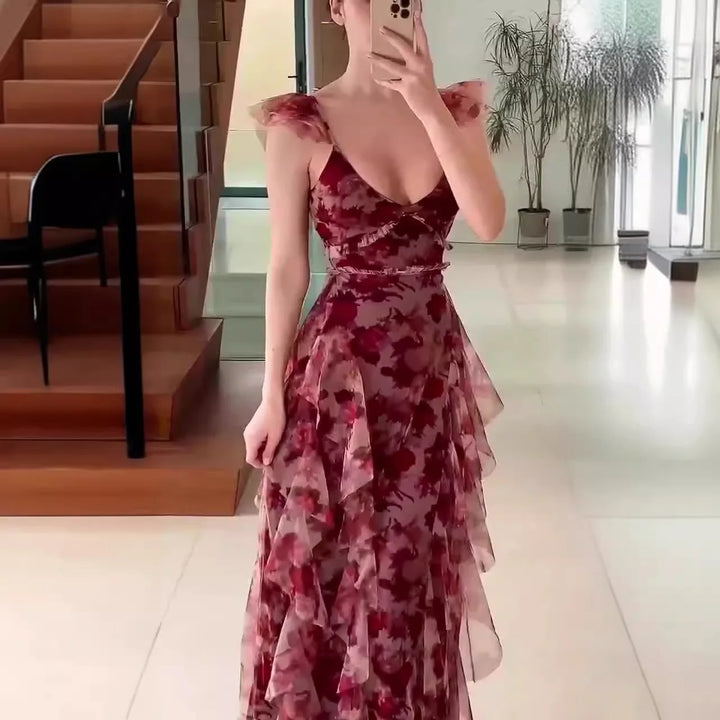 MONIQUE - VESTIDO CON DETALLE FLORAL Y VOLANTES