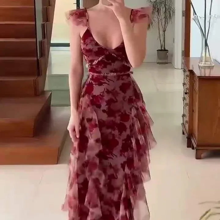 MONIQUE - VESTIDO CON DETALLE FLORAL Y VOLANTES