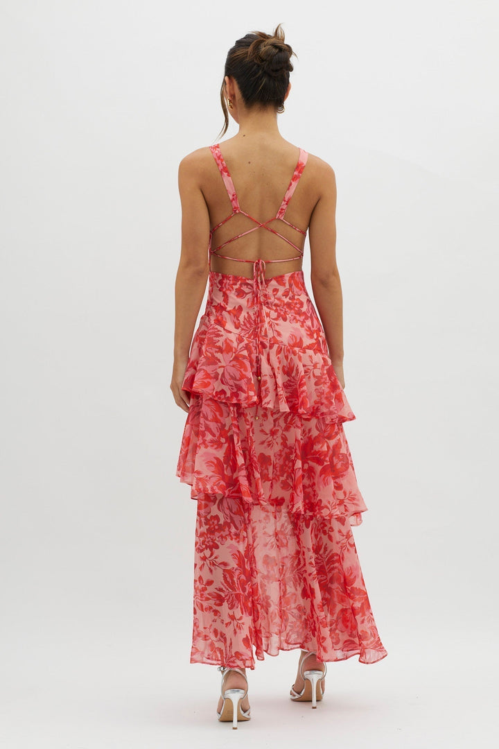 FERRERAS - VESTIDO MIDI REFINADO CON VOLANTES