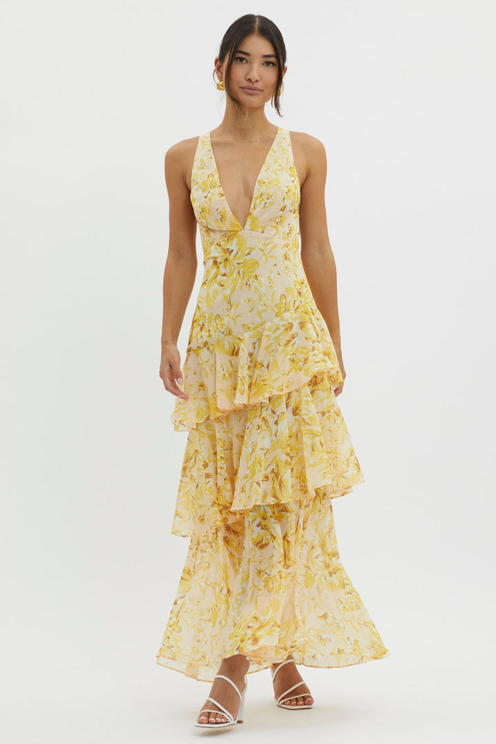 FERRERAS - VESTIDO MIDI REFINADO CON VOLANTES