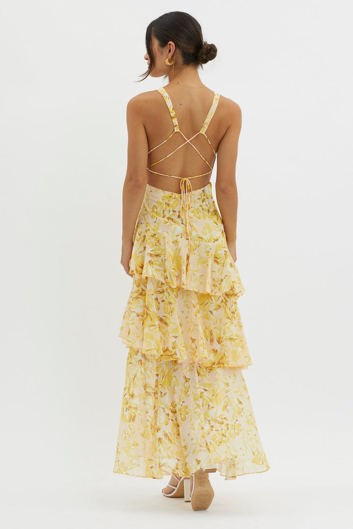 FERRERAS - VESTIDO MIDI REFINADO CON VOLANTES