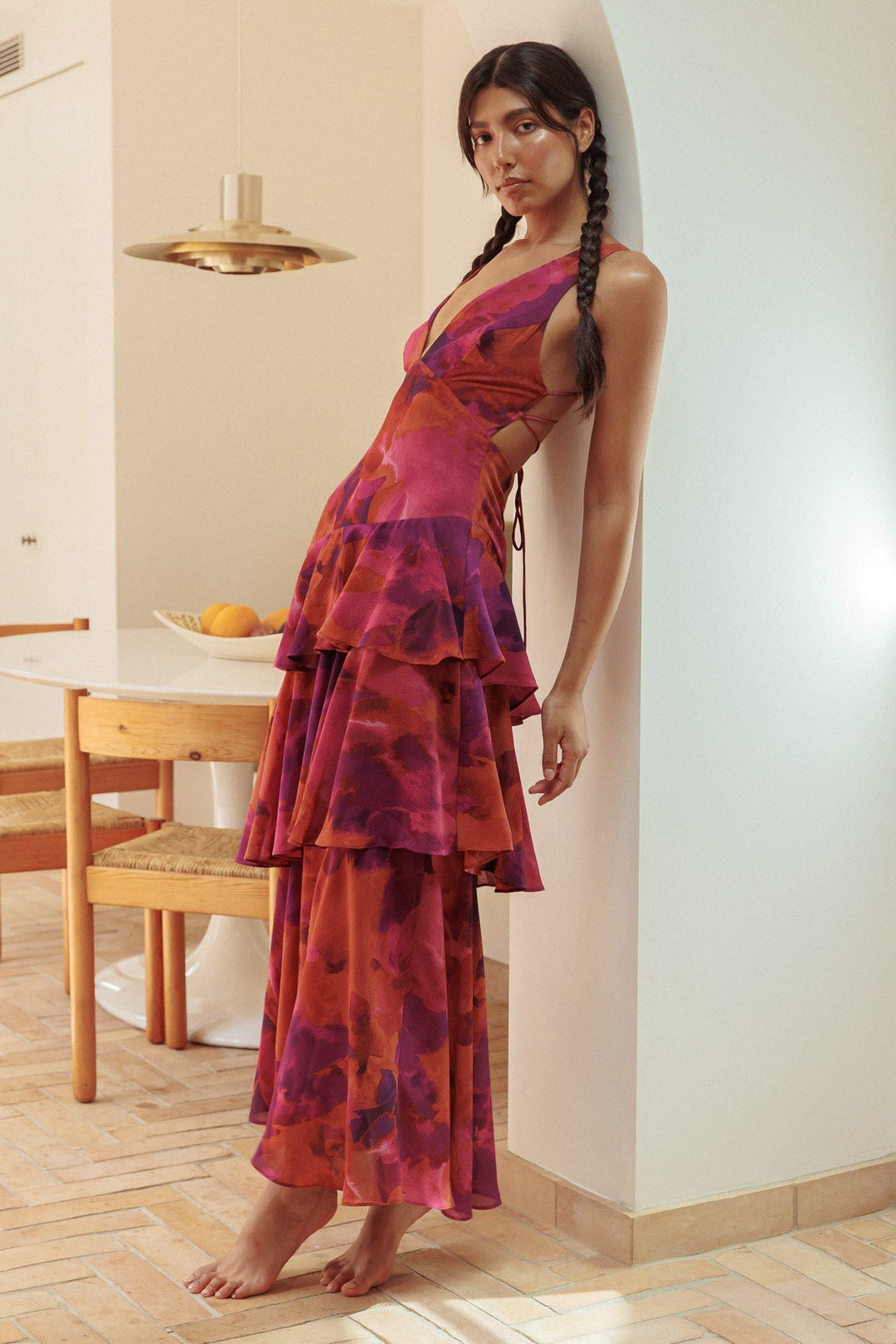 FERRERAS - VESTIDO MIDI REFINADO CON VOLANTES