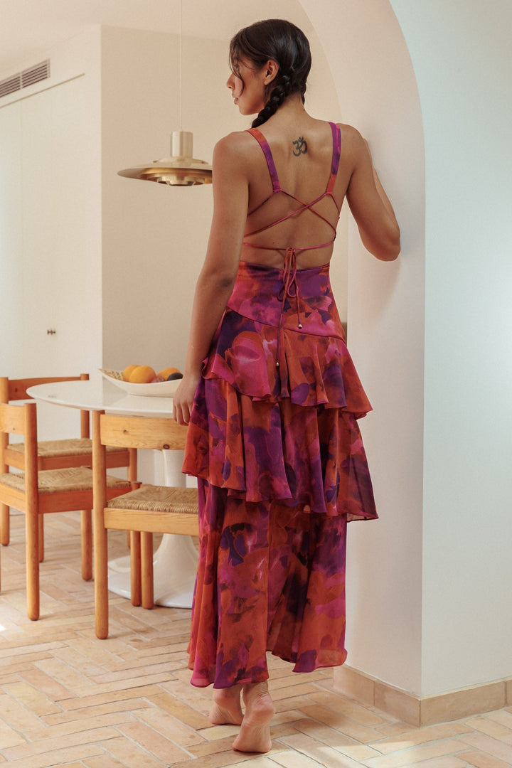 FERRERAS - VESTIDO MIDI REFINADO CON VOLANTES