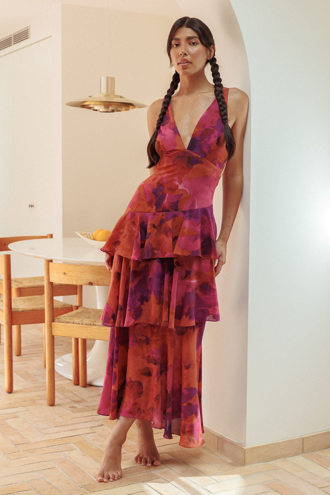 FERRERAS - VESTIDO MIDI REFINADO CON VOLANTES