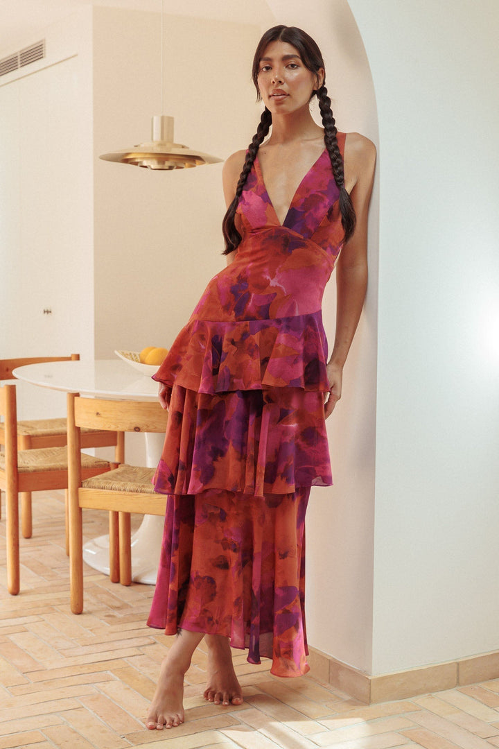 FERRERAS - VESTIDO MIDI REFINADO CON VOLANTES