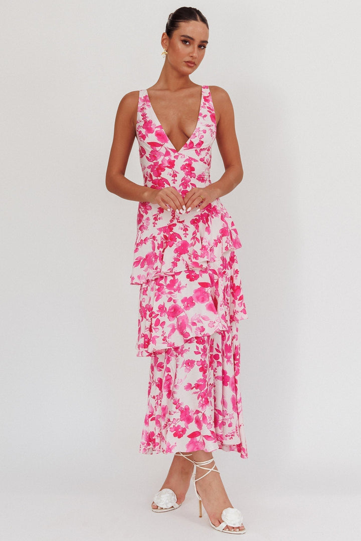 FERRERAS - VESTIDO MIDI REFINADO CON VOLANTES
